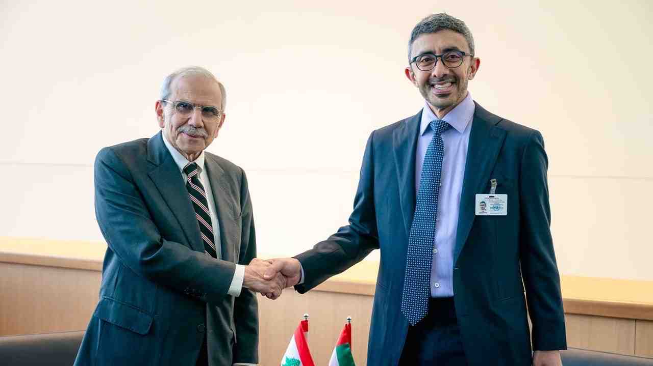 A meeting between Sheikh Abdullah bin Zayed Al Nahyan, UAE Deputy Prime Minister and Minister of Foreign Affairs, and Lebanese Prime Minister Nawaf Salam.