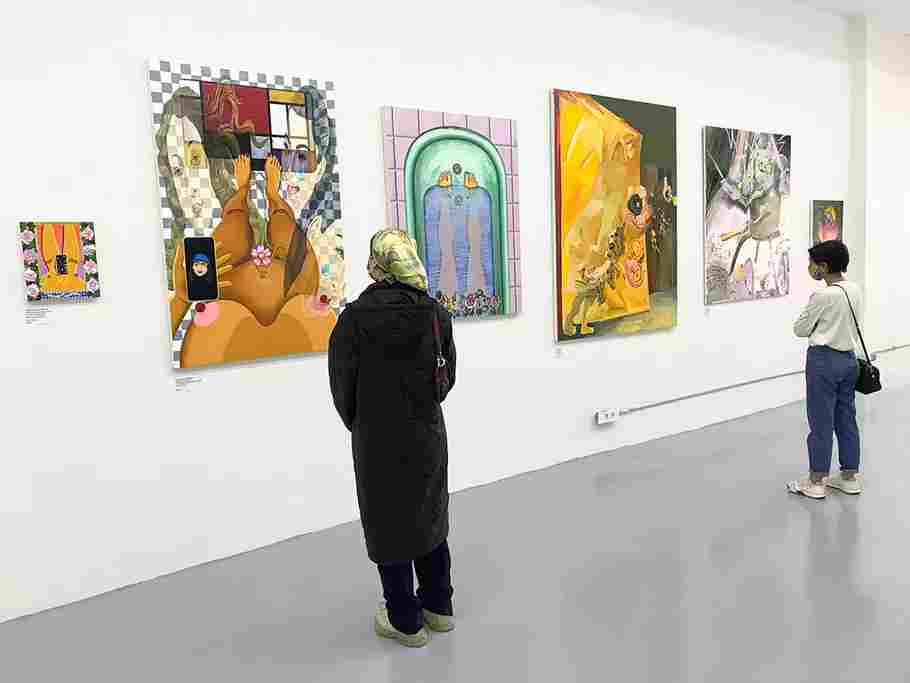 Visitors explore contemporary artworks inside a Beirut art gallery, reflecting the city’s vibrant and evolving cultural scene.