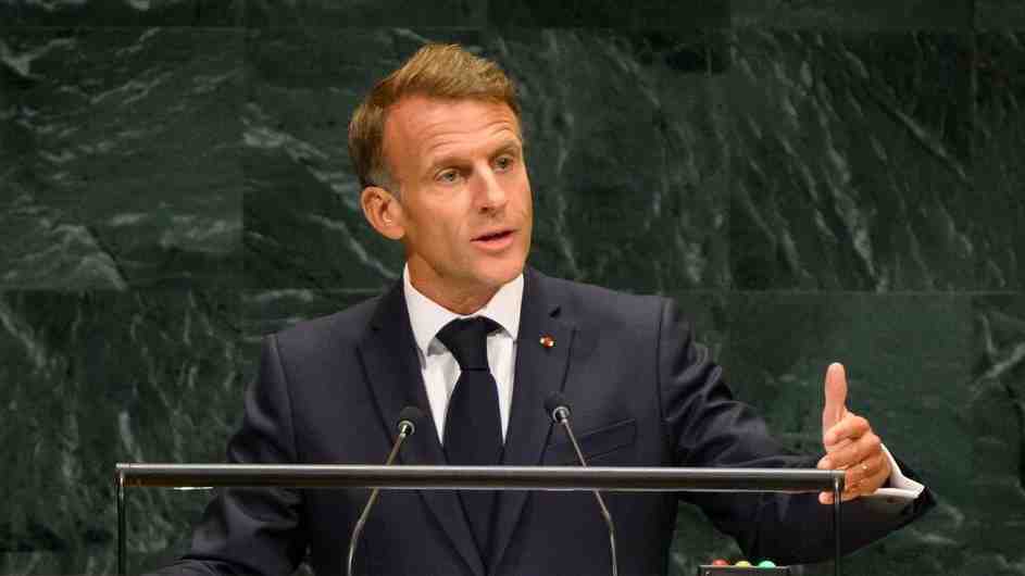 French President Emmanuel Macron speaking at the General Debate on September 22.