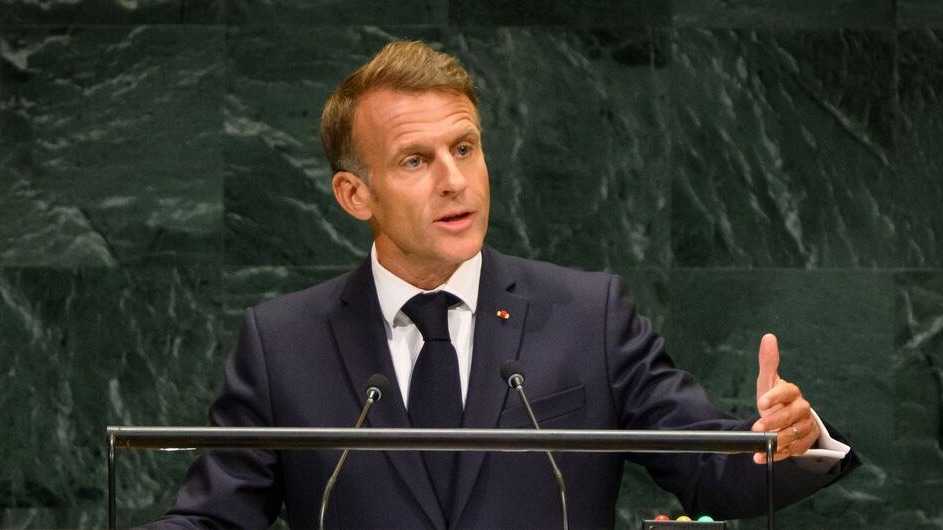 French President Emmanuel Macron speaking at the General Debate on September 22.