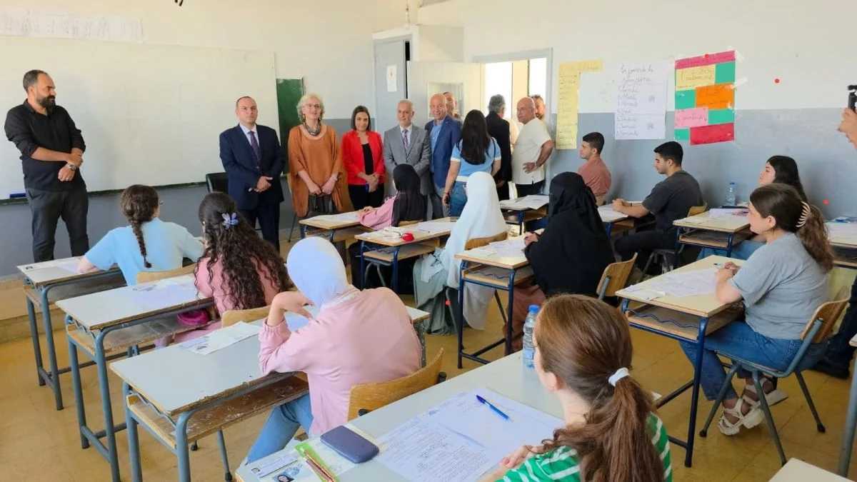 Education Minister Reema Karami visits students undertaking the baccalaureate exams.