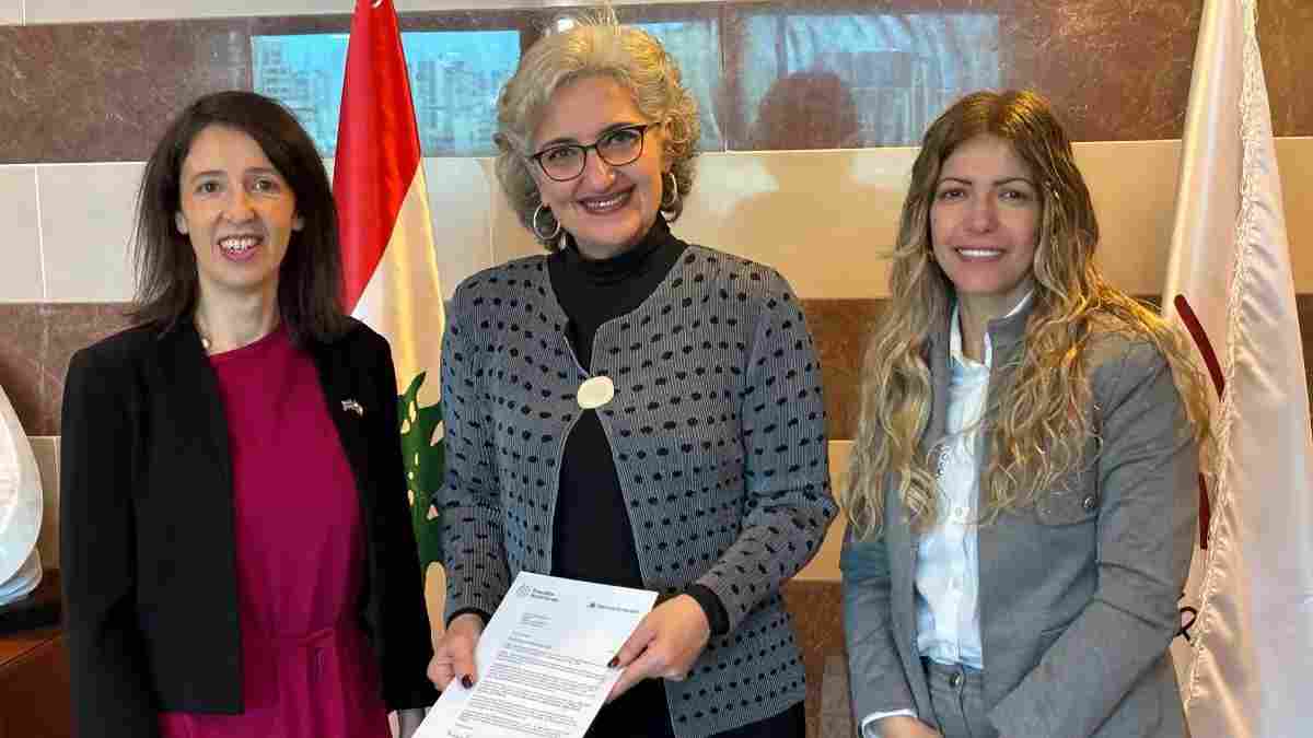 Minister of Education and Higher Education Dr. Rima Karami and representatives of the British Embassy and the British Council in Lebanon. (Credit: NNA)