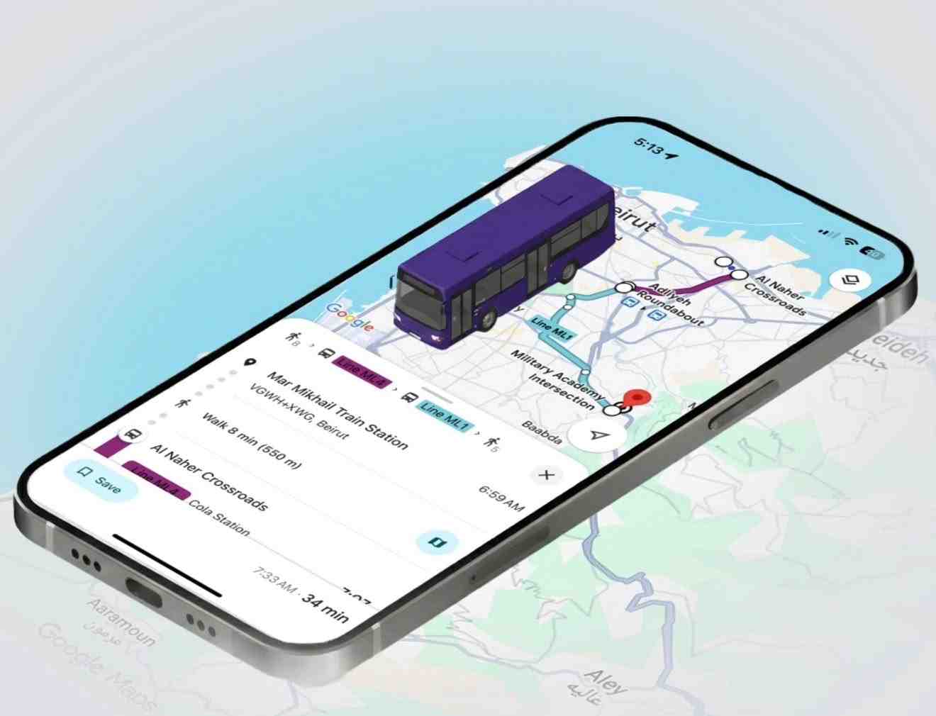 The new service allows users to plan trips using public transport through Google Maps. (Credit: accept.lb on Instagram)