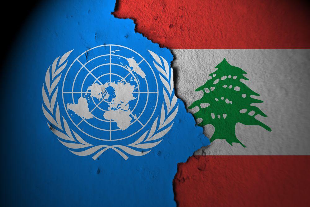 The flag of the United Nations and Lebanon The flag of the United Nations and Lebanon